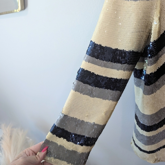 Tory Burch Black and Cream Sequin Blouse - Picture 3 of 11